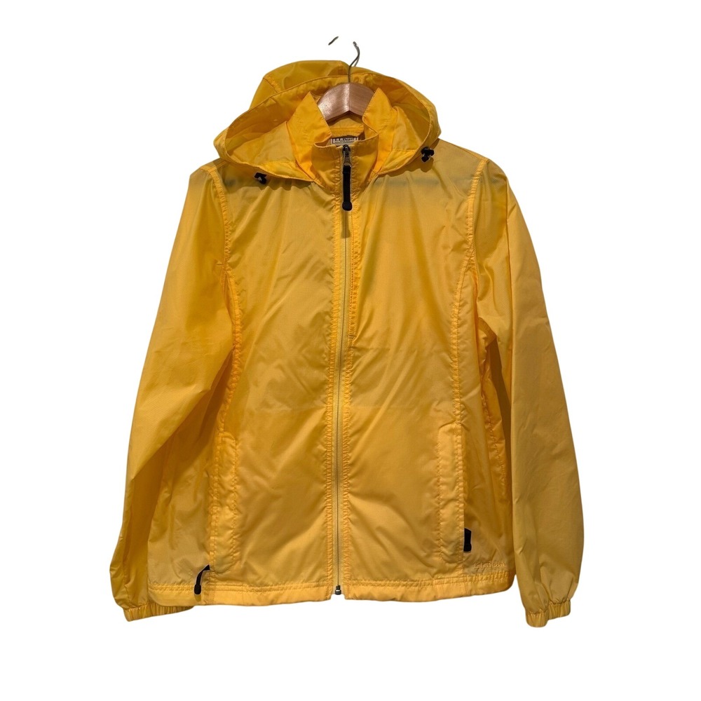 LL Bean Womens‎ Yellow Ripstop Nylon Hooded Windbreaker Jacket - Medium